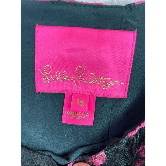 Lilly Pulitzer Leya Metallic Floral Jacquard Dress Evergreen Size 16 Like New - Picture 7 of 11